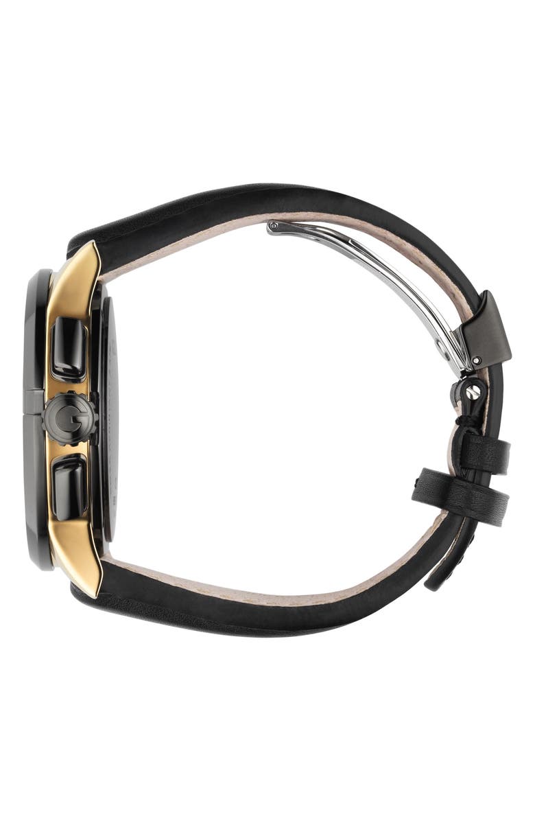 Gucci 'G-Chrono' Guilloche Dial Leather Strap Watch, 44mm, Alternate, color, 