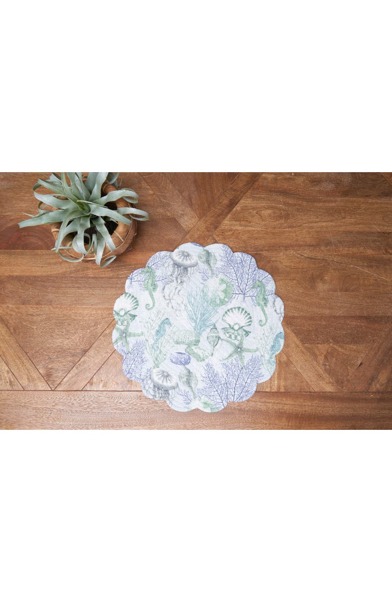 C&F Home Shoreline Waters Scalloped Round Placemats Set of 6 Nautical Design Coral, 17", Alternate, color, Blue