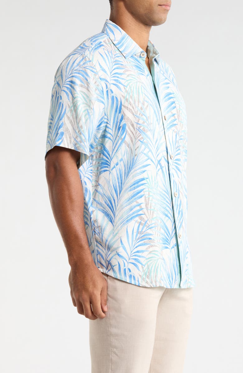 Tommy Bahama Palm Dancer Print Silk Button-Up Shirt, Alternate, color, Banff Blue