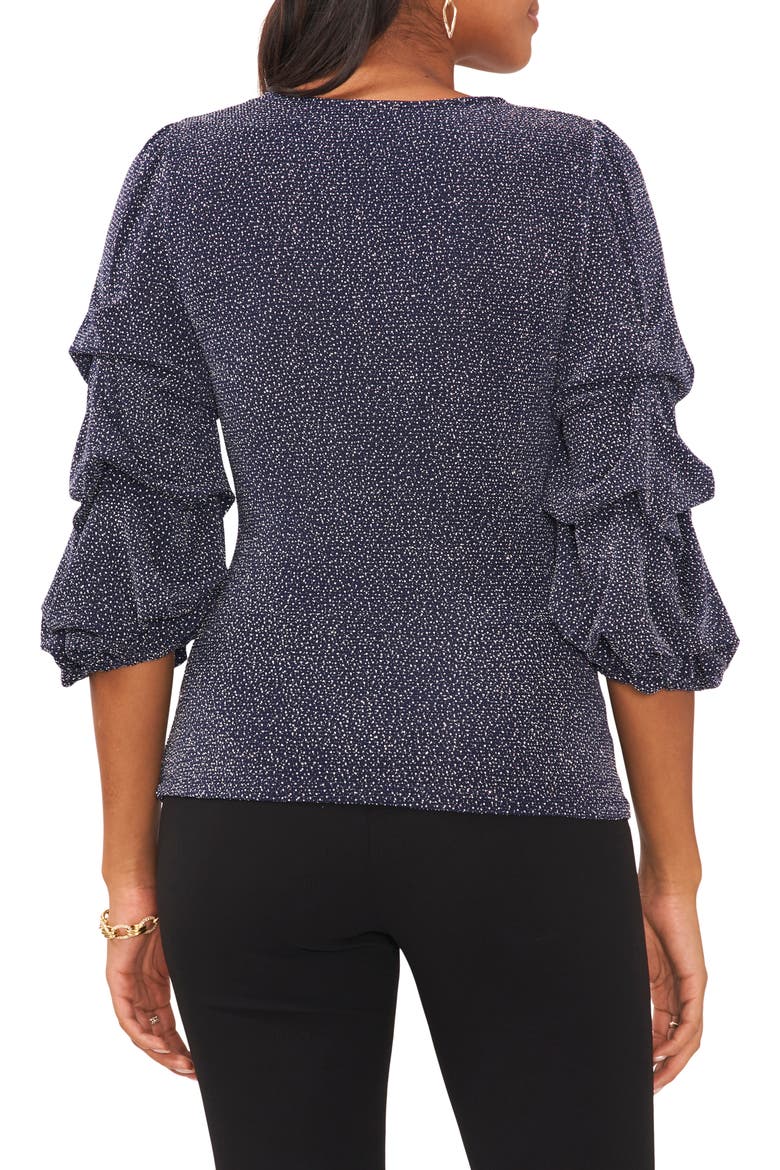 Surplice V-Neck Lantern Sleeve Blouse, Alternate, color, NAVY/SILVER