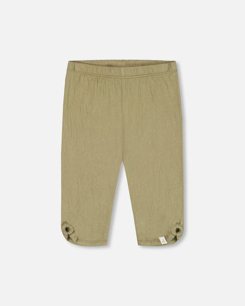 Deux Par Deux Little Girl's Crinkle Jersey Capri Legging Olive Green In Olive Green