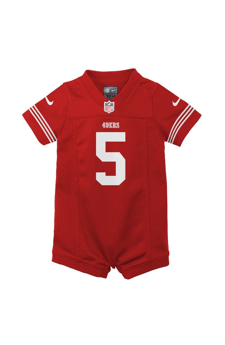 Nike Infant Nike Trey Lance Scarlet San Francisco 49ers Romper Game Jersey, Alternate, color, Scarlet