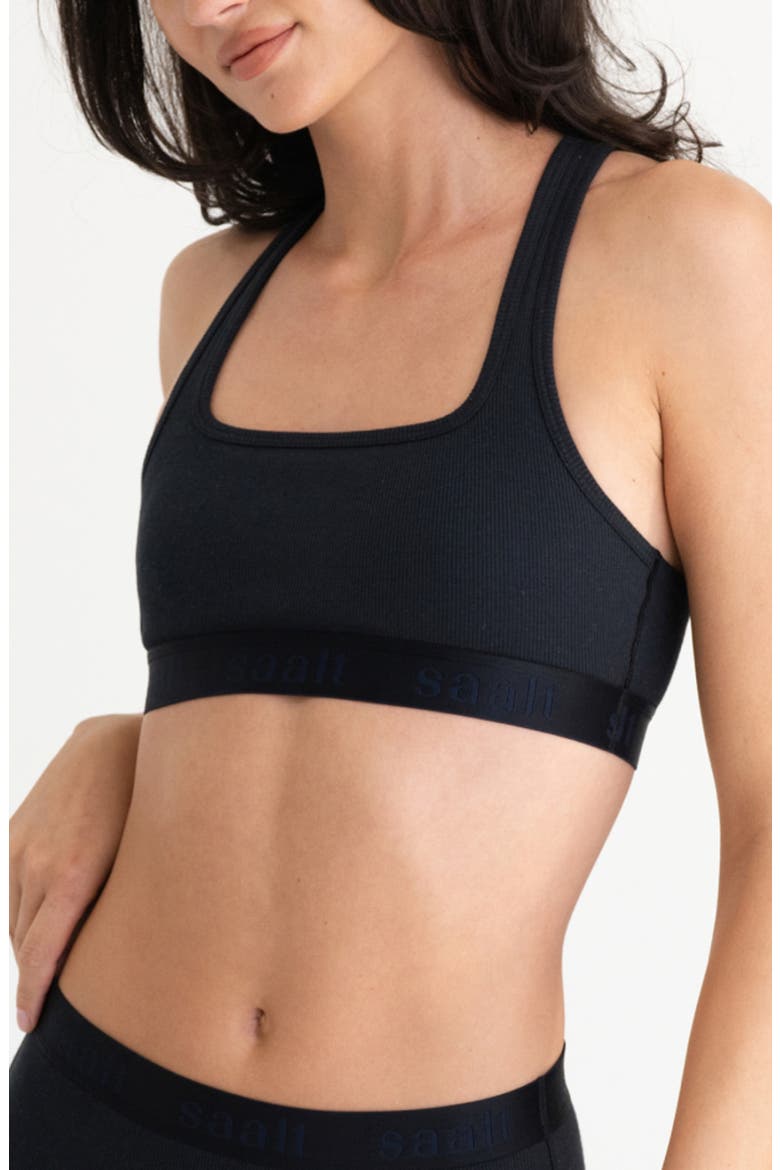 Square Neck Rib Cotton Blend Bralette, Alternate, color, VOLCANIC BLACK