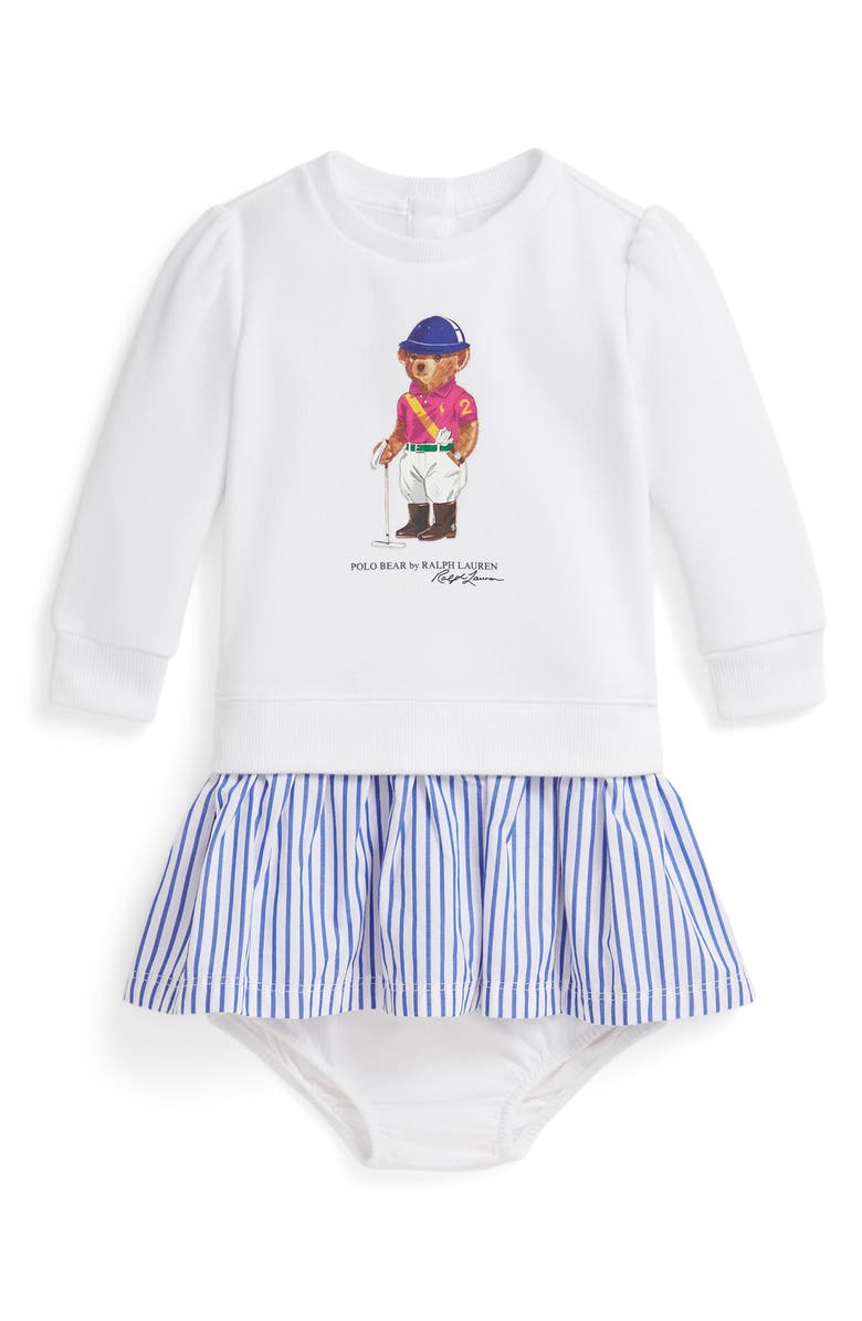 Ralph Lauren Kids' Magic Fleece Bear Logo Dress & Bloomers Set, Main, color, White