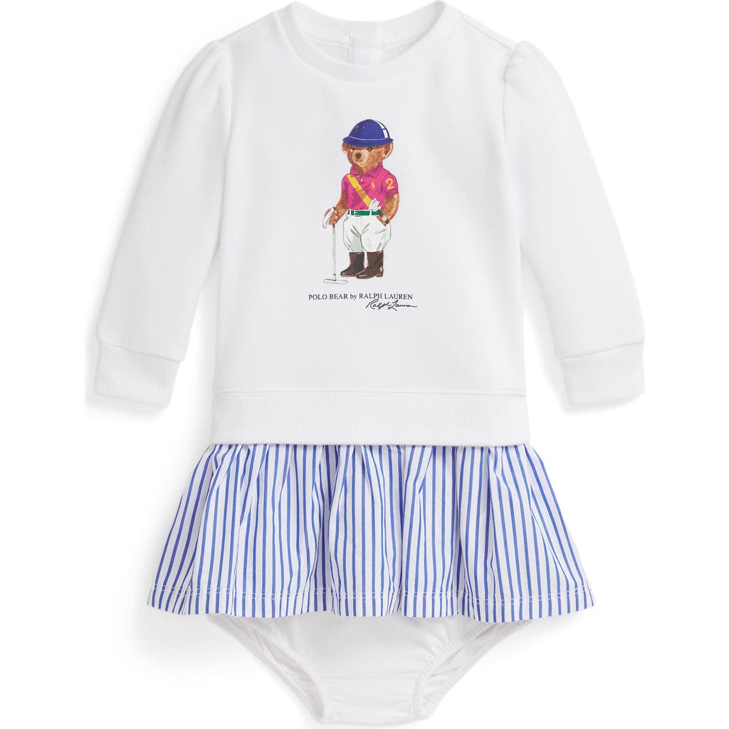 Ralph Lauren Babies' Kids' Magic Fleece Bear Logo Dress & Bloomers Set In Blue