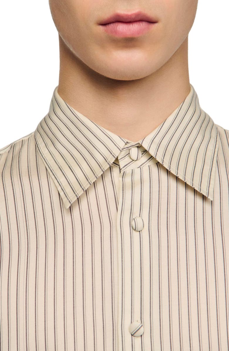 SANDRO Striped loose-fit shirt, Alternate, color, Ecru / Gris
