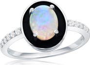 SIMONA Sterling Silver Oval Cut Opal & Pavé CZ Ring