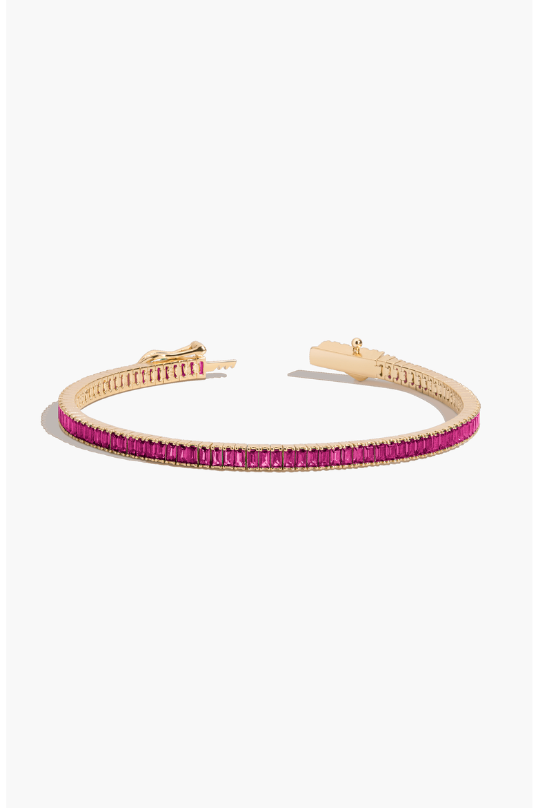 Lab Grown Red Ruby Baguette Tennis Bracelet, Main, color, Gold Vermeil