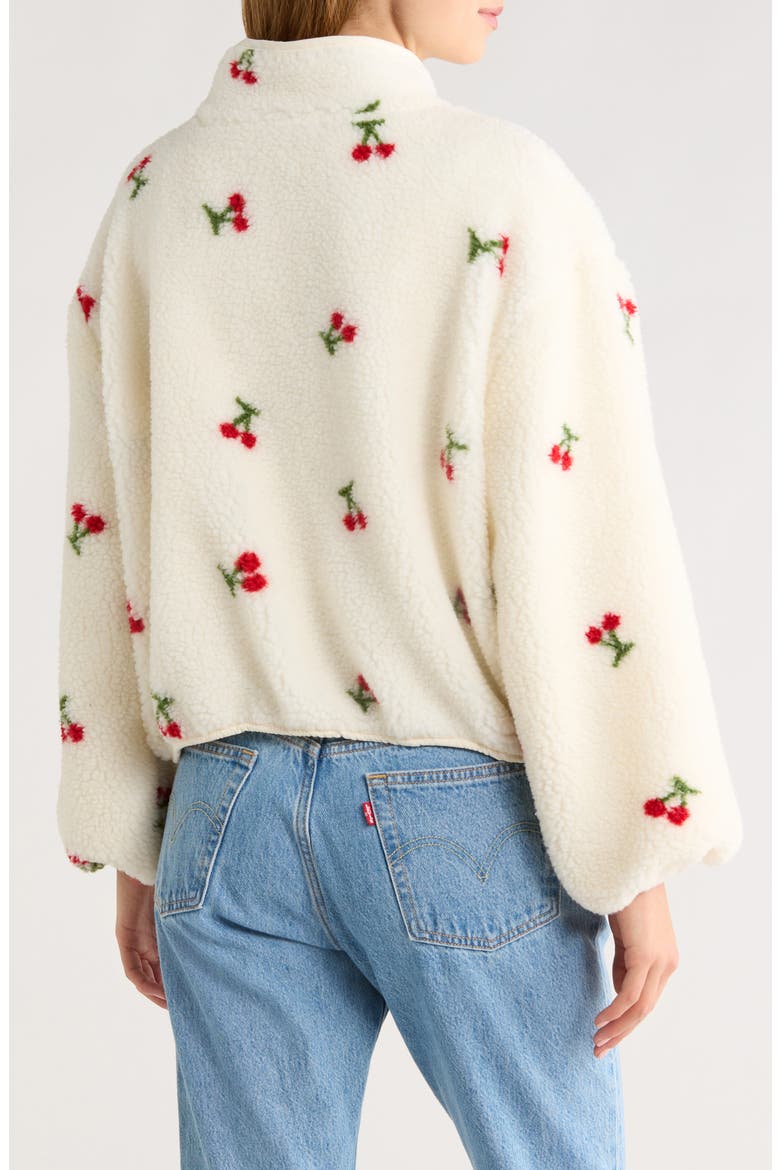 Cherry Print High Pile Fleece Jacket, Alternate, color, IVORY CHERRY