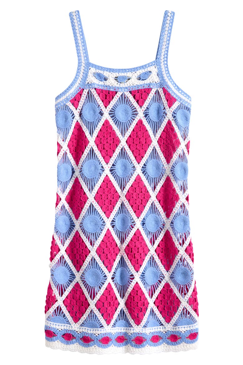 Diamond Pattern Sweater Beach Cover-Up Dress, Main, color, PINK PUNCH/ BLUE BELL
