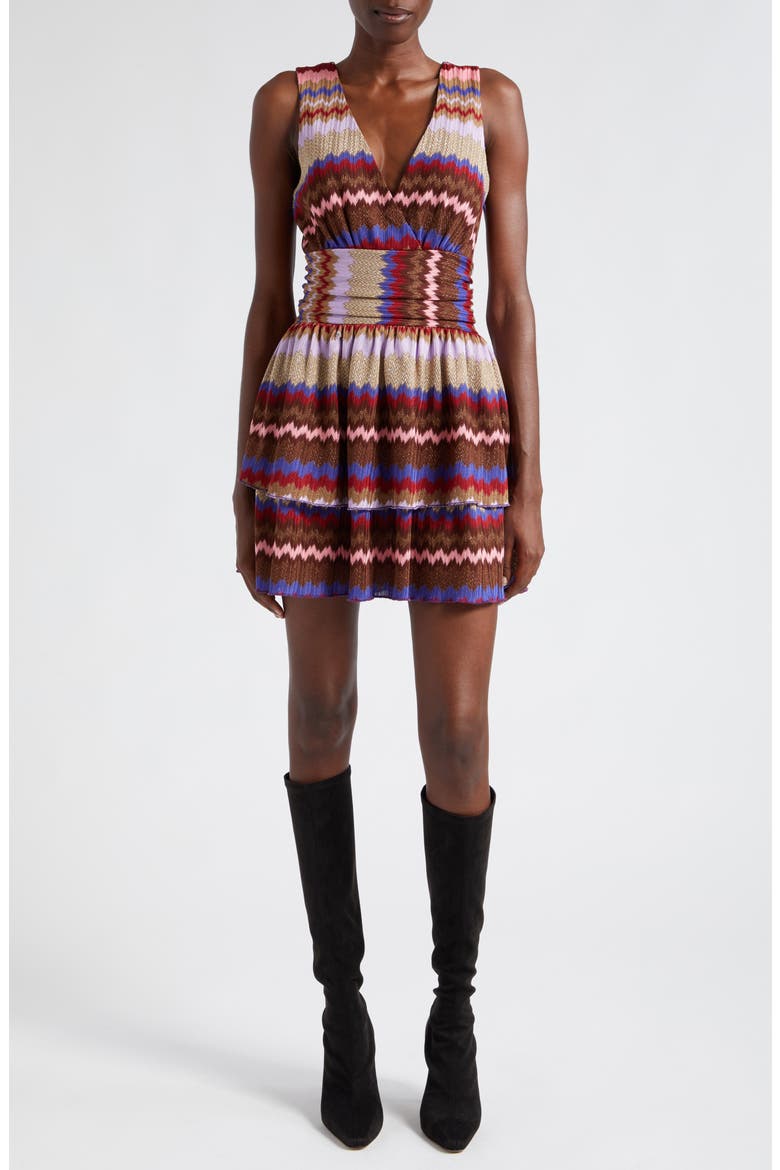 Laura Metallic Stripe Tiered Minidress, Main, color, CHEVRON HOLIDAY KNIT