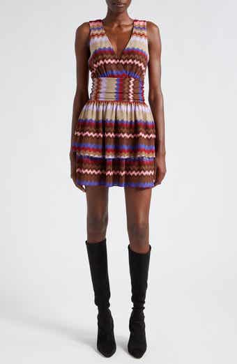 Ramy Brook Laura Metallic Stripe Tiered Minidress