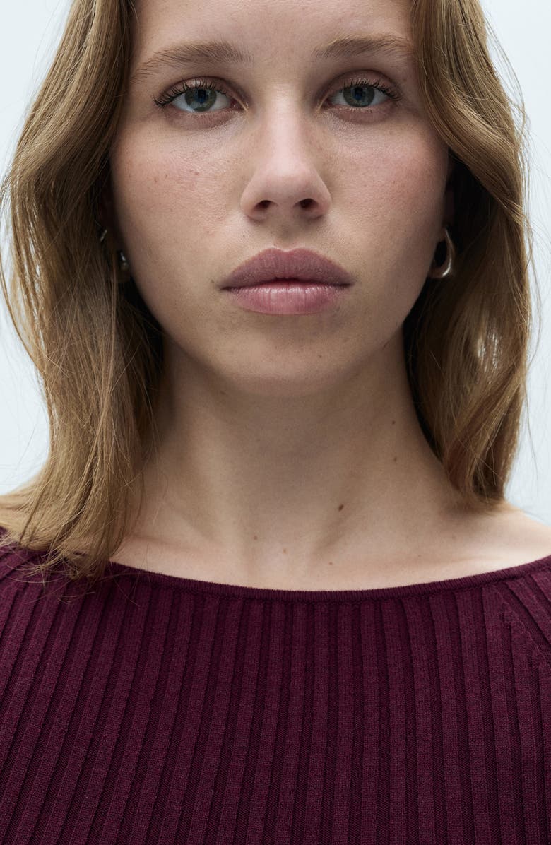 MANGO Long Sleeve Rib Knit Midi Dress, Alternate, color, Maroon