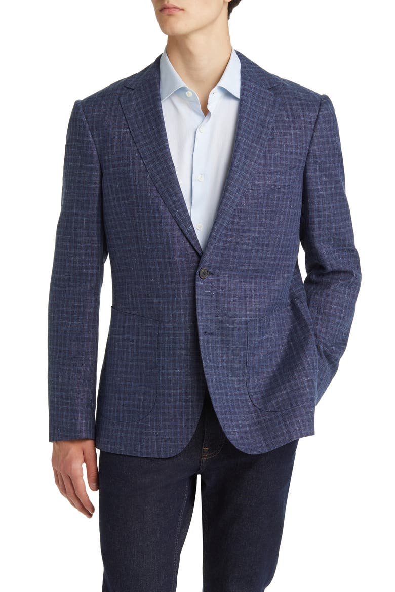 New Plymouth Check Cotton & Linen Sport Coat, Main, color, INK