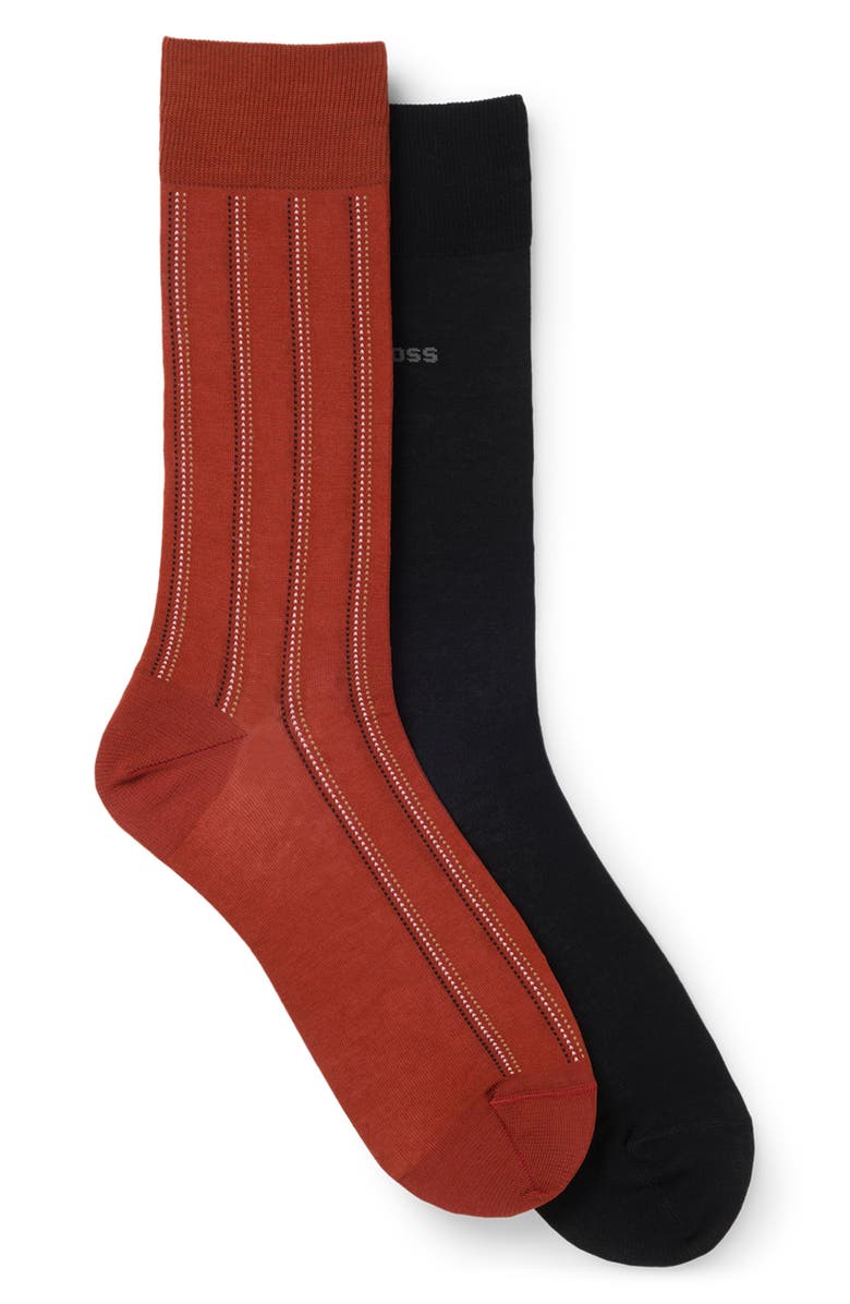 BOSS Assorted 2-Pack Solid & Stripe Cotton Blend Socks, Main, color, Dark Orange