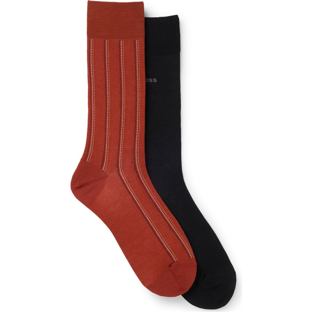 Hugo Boss Boss Assorted 2-pack Solid & Stripe Cotton Blend Socks In Brown