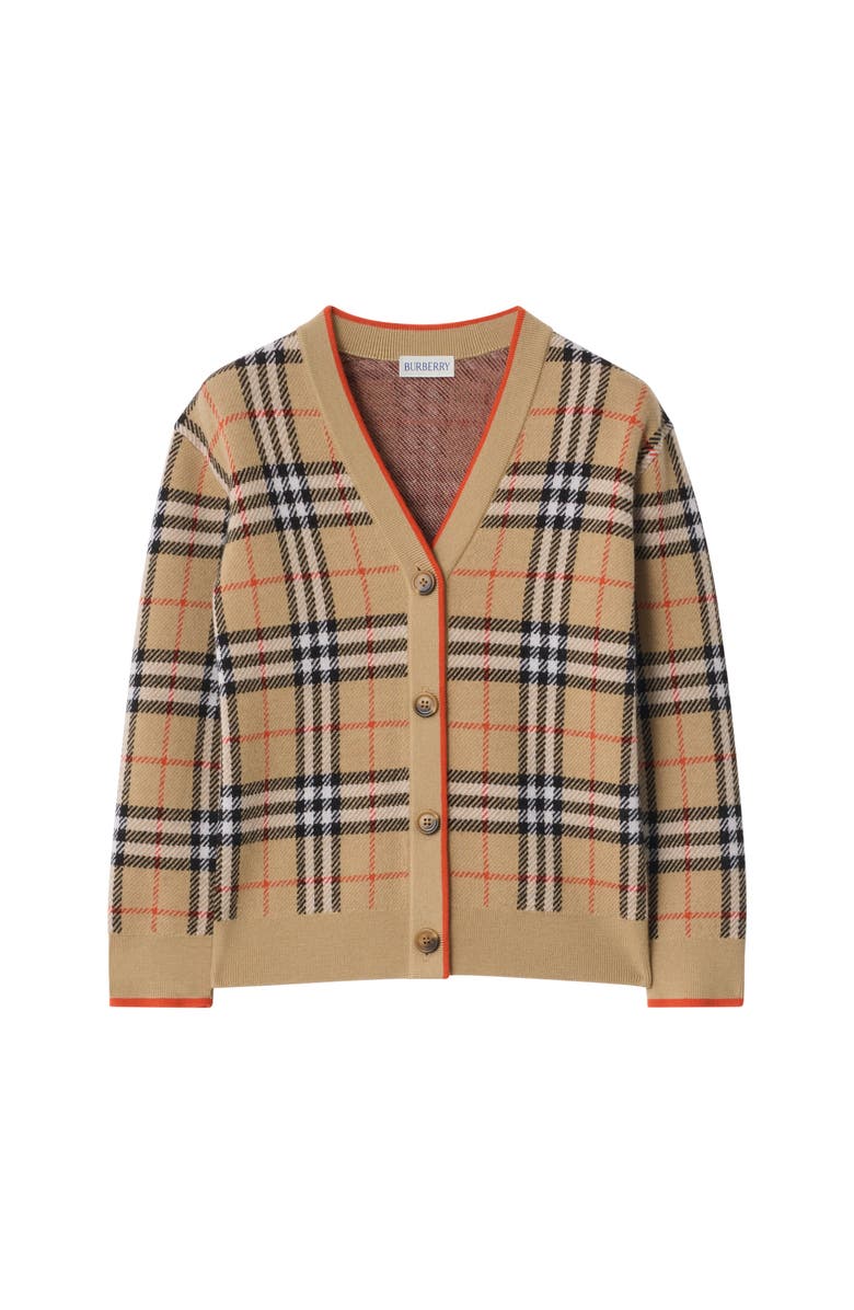 Burberry Check Wool Cardigan, Main, color, Sand Beige