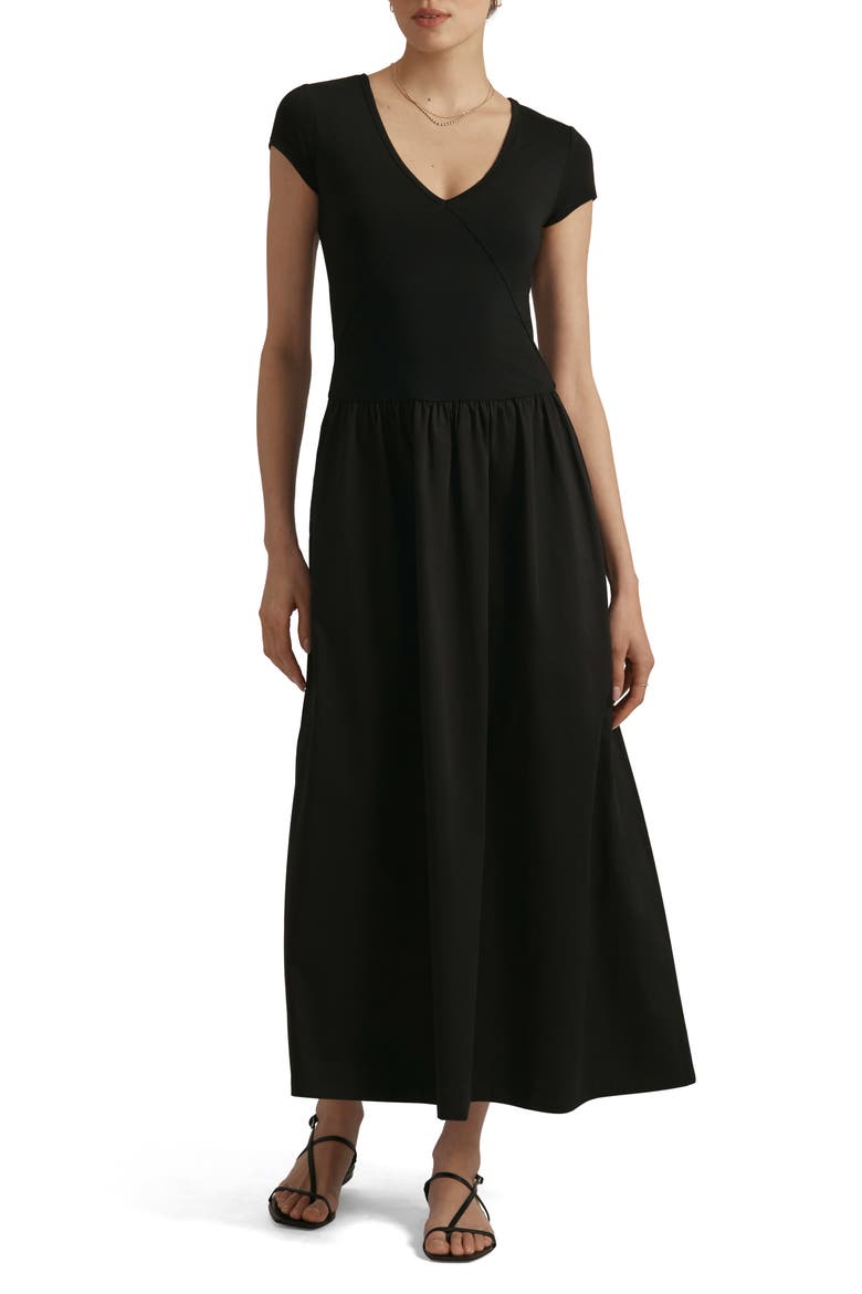 The Madison Mixed Media Dress, Main, color, BLACK