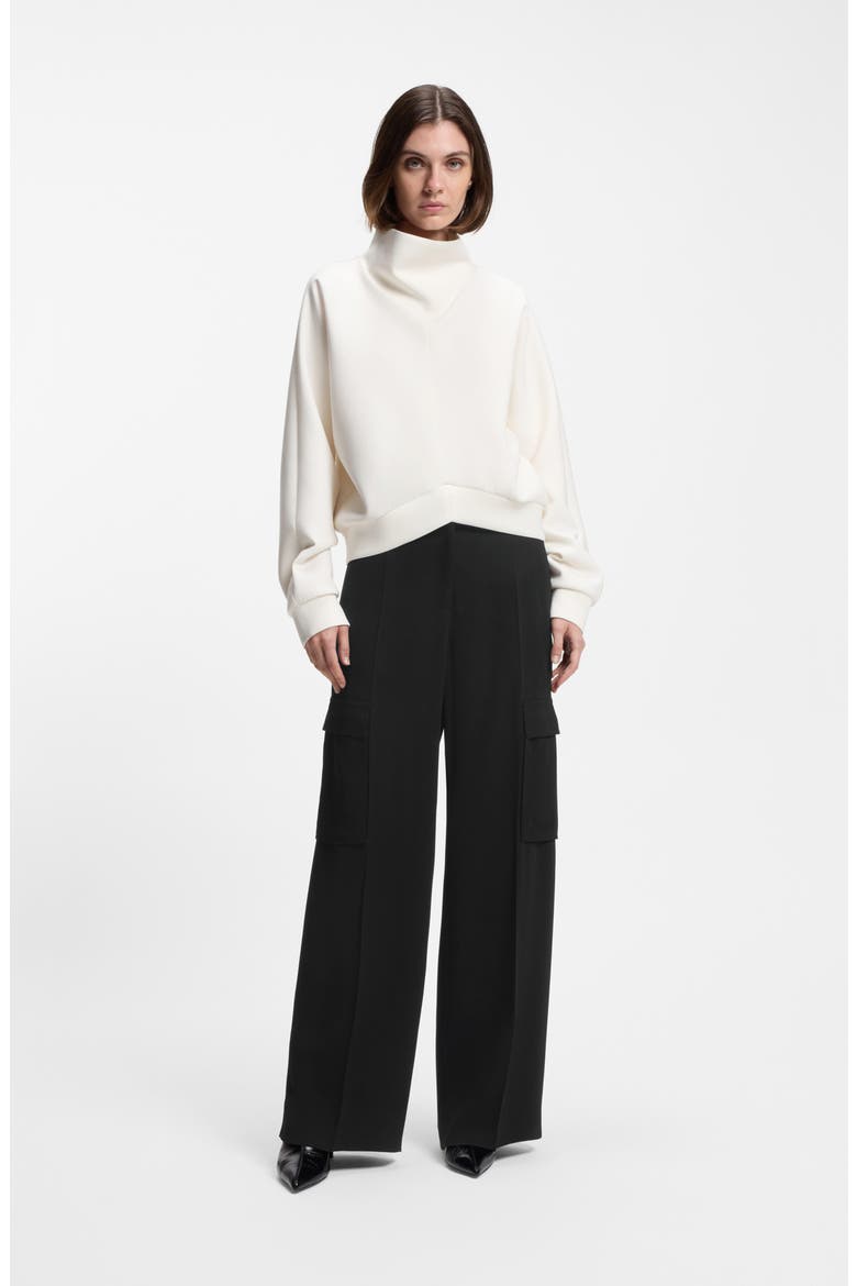 Tianamia Wide Leg Crepe Cargo Pants, Alternate, color, BLACK