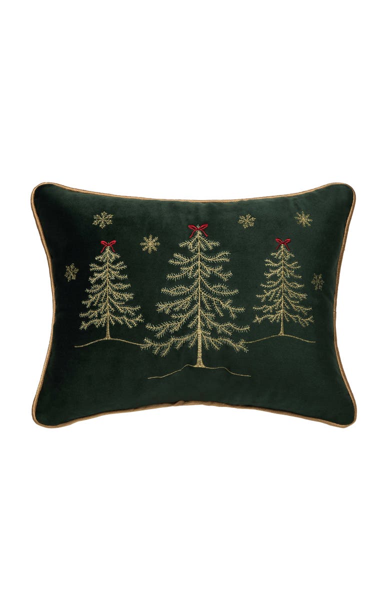 C&F Home Red Bow Christmas Tree Forest Embroidered Mini Accent Throw Pillow 12" x 16", Main, color, 