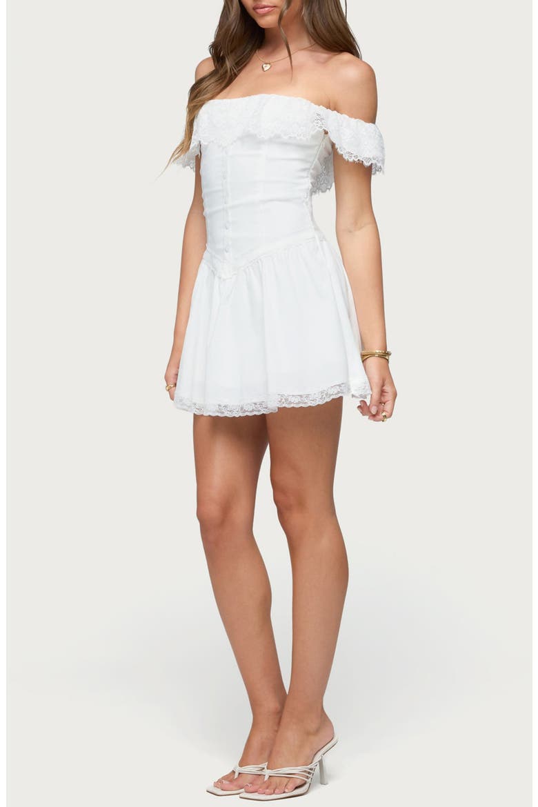 Darah Lacy Off the Shoulder Minidress, Alternate, color, WHITE