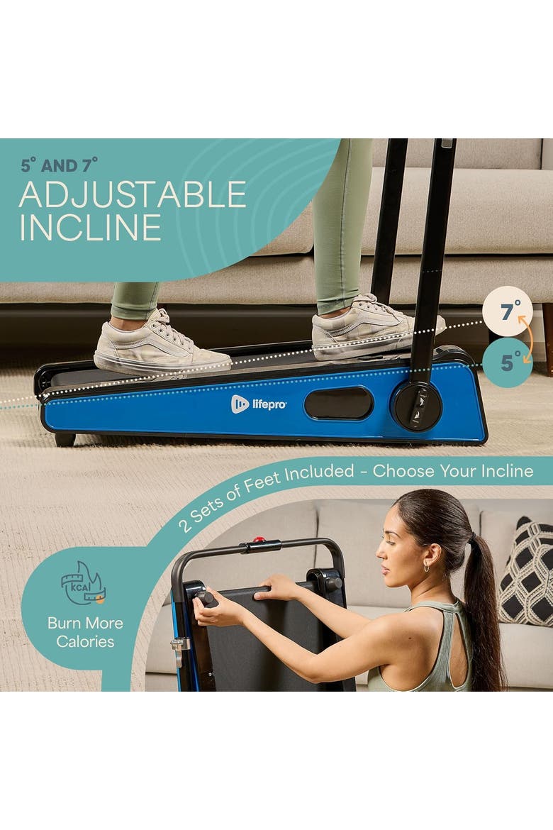 Mini Walking Pad Treadmill with Incline  Compact Under Desk Treadmill for Home & Office, Alternate, color, Blue with Handle