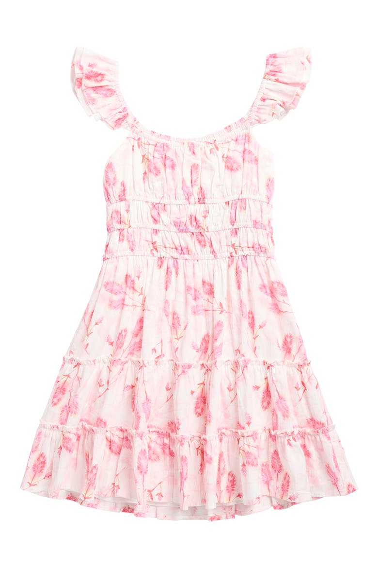 Kids' Floral Tiered Dress, Main, color, WHITE RED