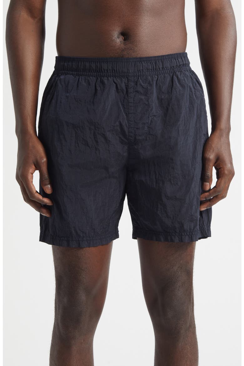 Compass Logo Patch Nylon Swim Trunks, Main, color, V0020 NAVY BLUE