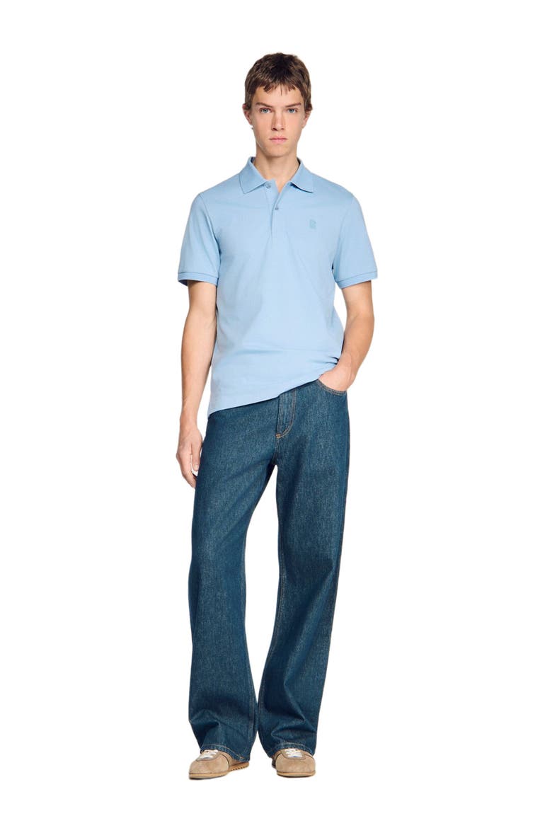 Cotton polo shirt with leather logo, Alternate, color, Blue grey