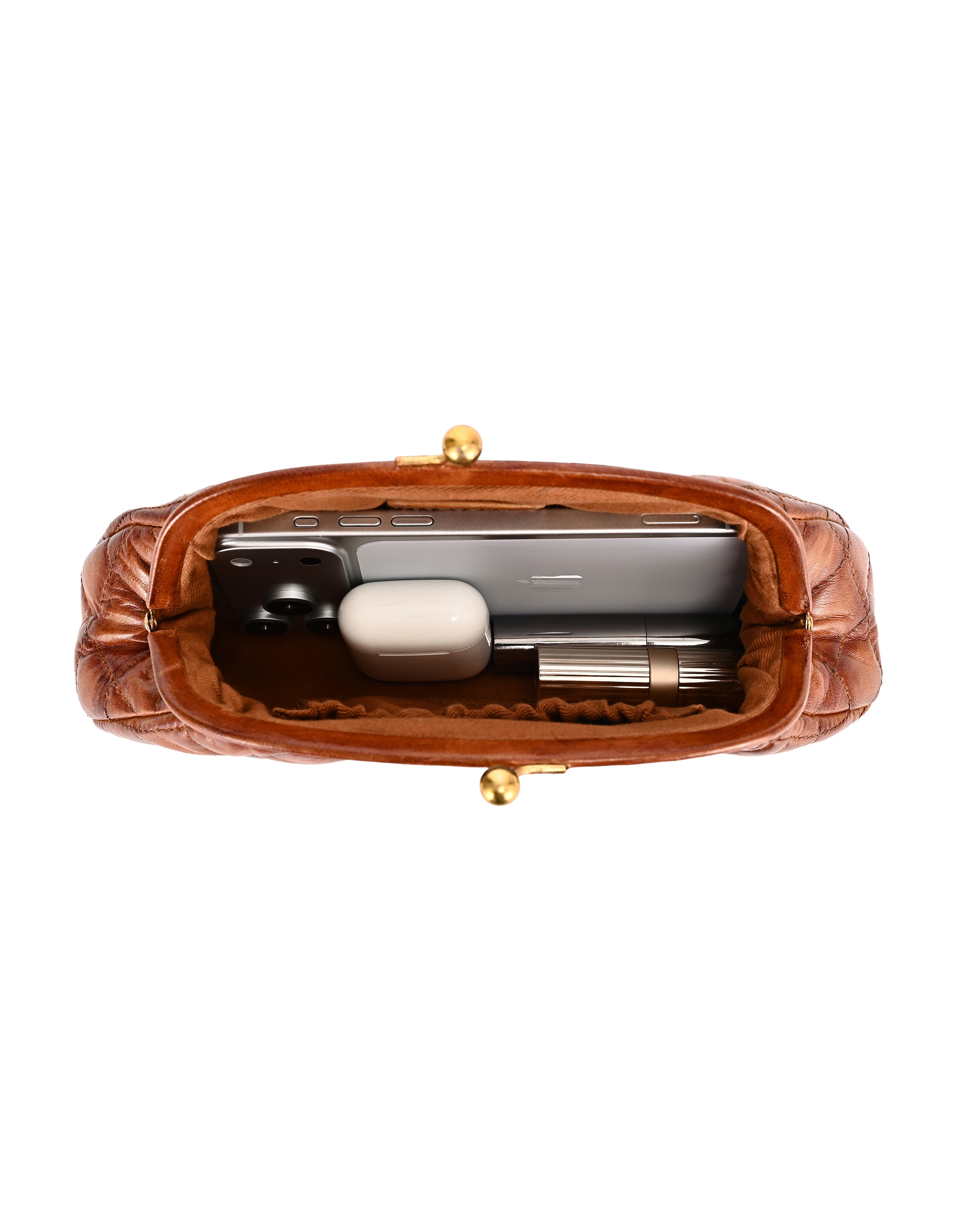 Petunia Quilted Leather Beauty Pouch, Alternate, color, Cognac
