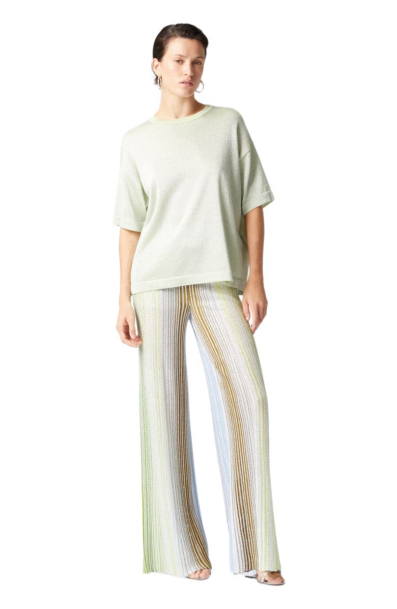 Missoni Oversized Crewneck Sweater In Lamé Viscose With Whetstone Sleeves, Main, color, Green