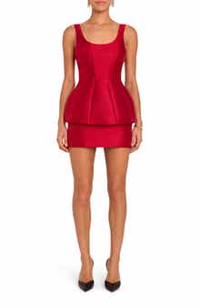 Amanda Uprichard Empire Pleated Peplum Cocktail Minidress