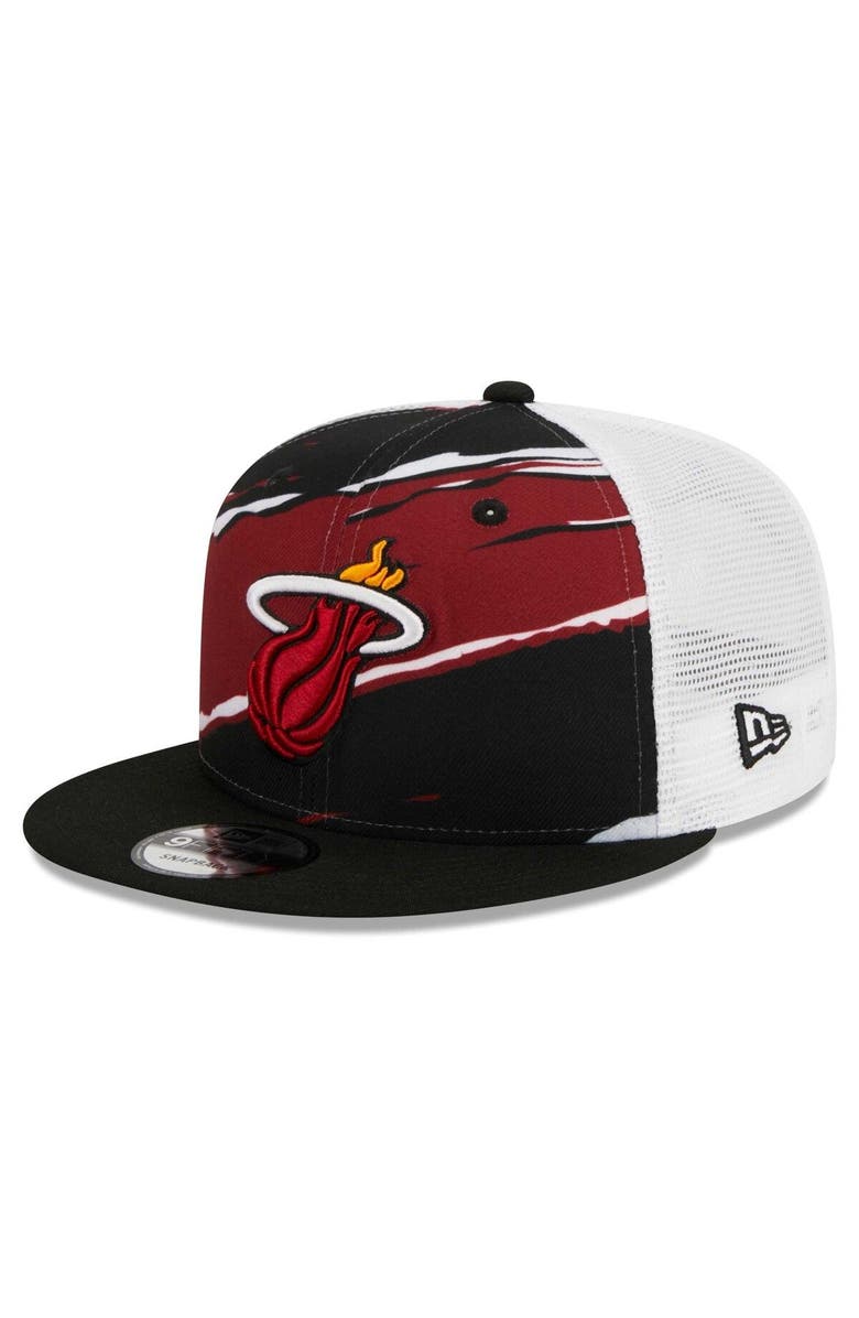 New Era Men's New Era Black/White Miami Heat Tear Trucker 9FIFTY Adjustable Hat, Main, color, Black