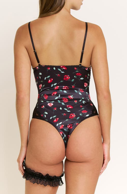Honeydew Garden Of Eden Lace Trim Satin Bodysuit & Garter Set In Black