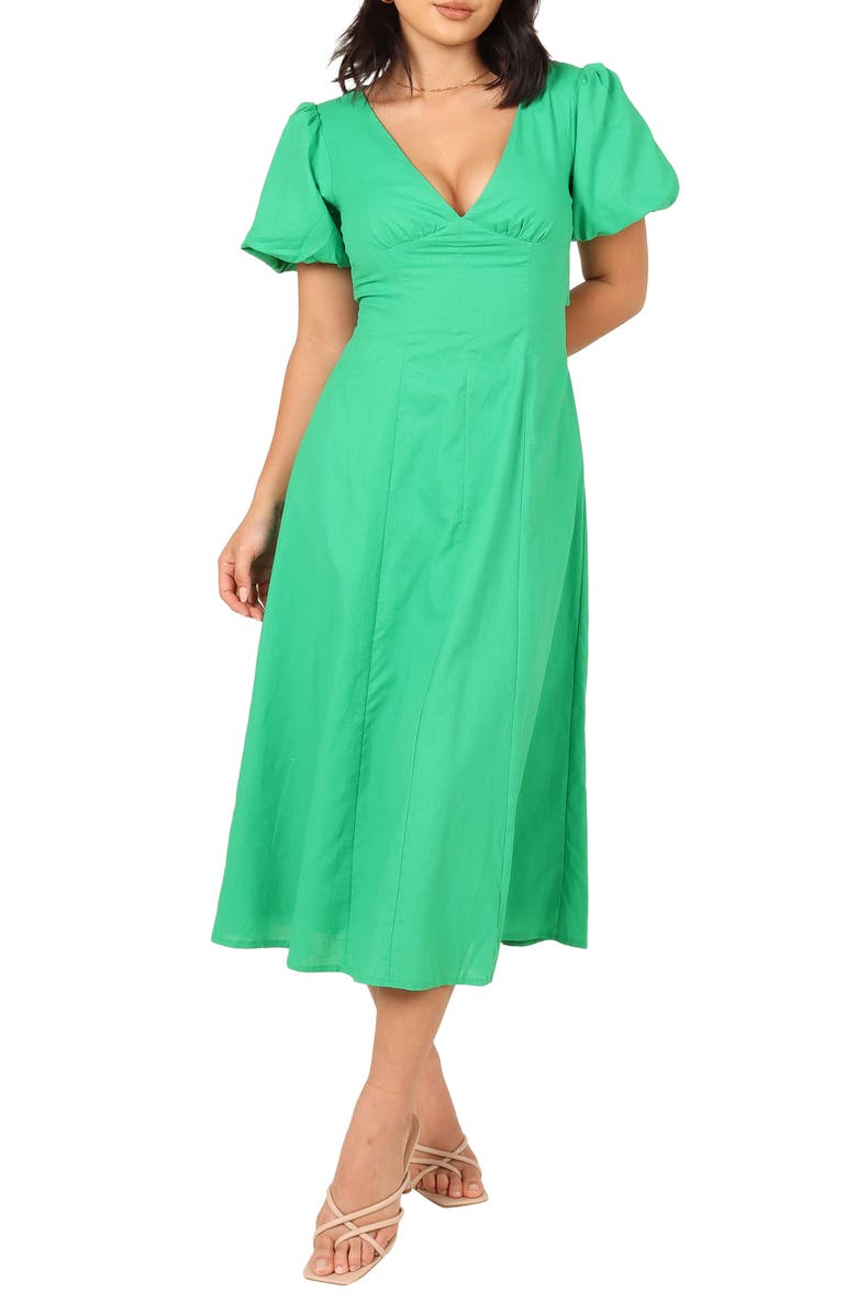 Petal & Pup Jamena Puff Sleeve Linen & Cotton Maxi Dress, Main, color, 