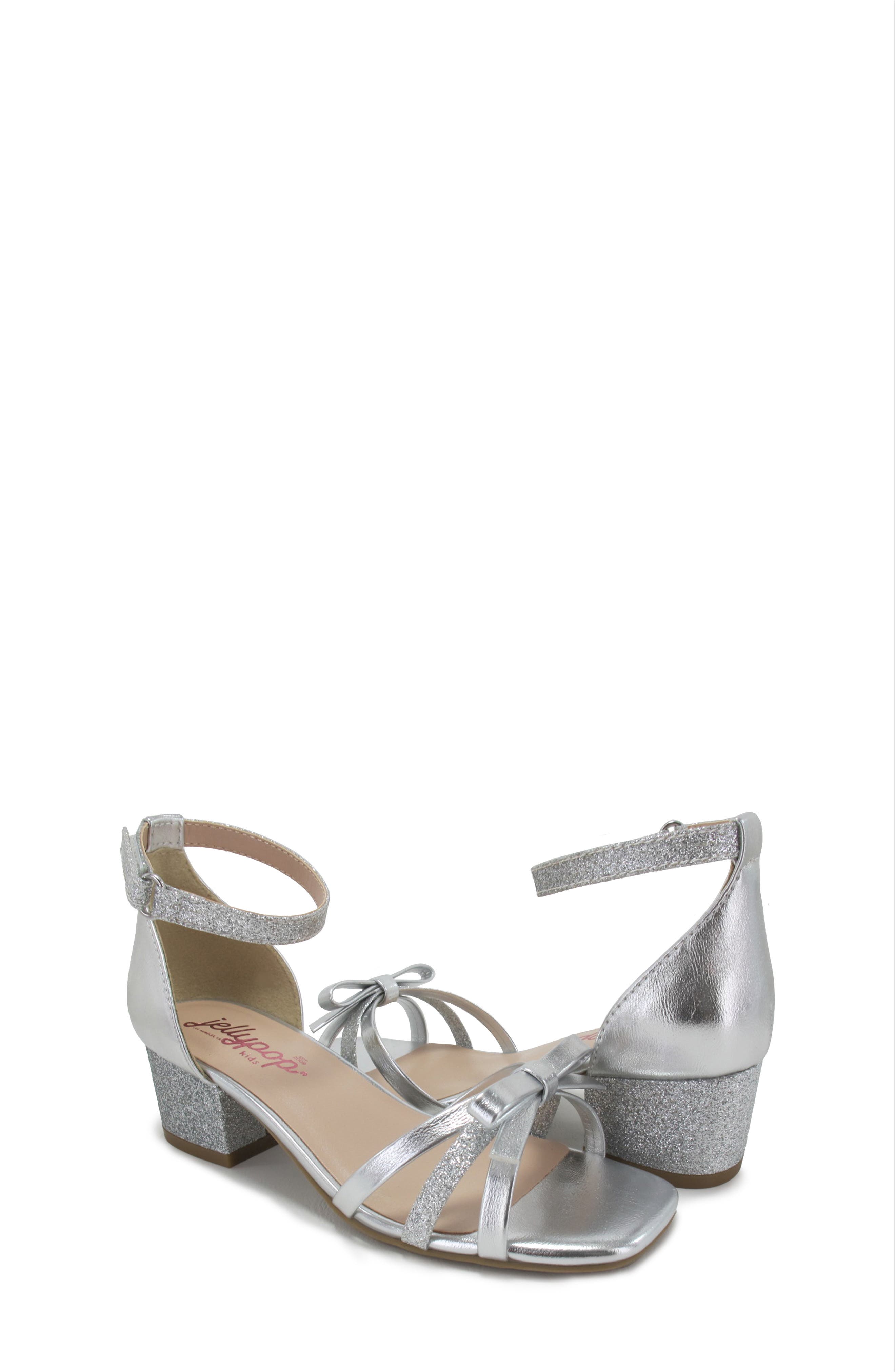 JELLYPOP Kids' Zendah Metallic Block Heel Sandal, Alternate, color, Silver Multi