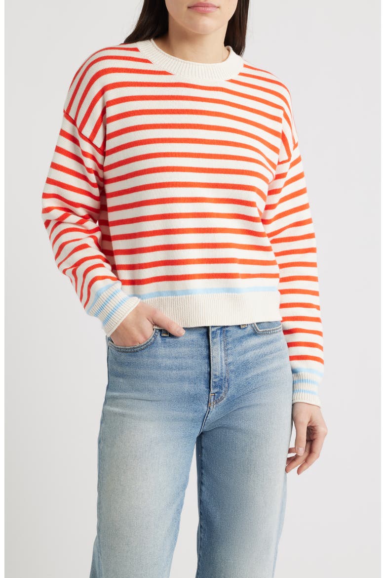 Suki Stripe Cotton Crewneck Sweater, Main, color, RED STRIPE