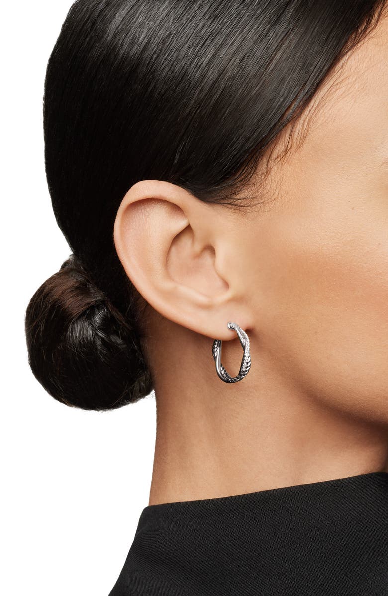 David Yurman Petite Infinity Hoop Earrings in Sterling Silver with Pavé Diamonds, Alternate, color, Sterling Silver