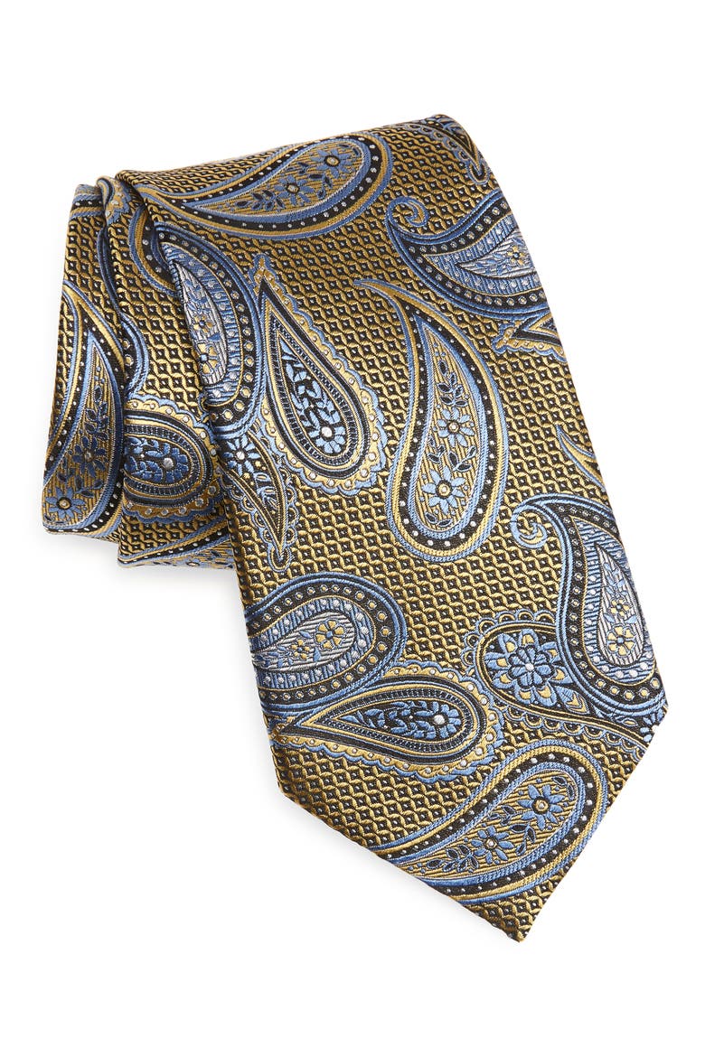 Ermenegildo Zegna Paisley Silk Tie, Main, color, YELLOW
