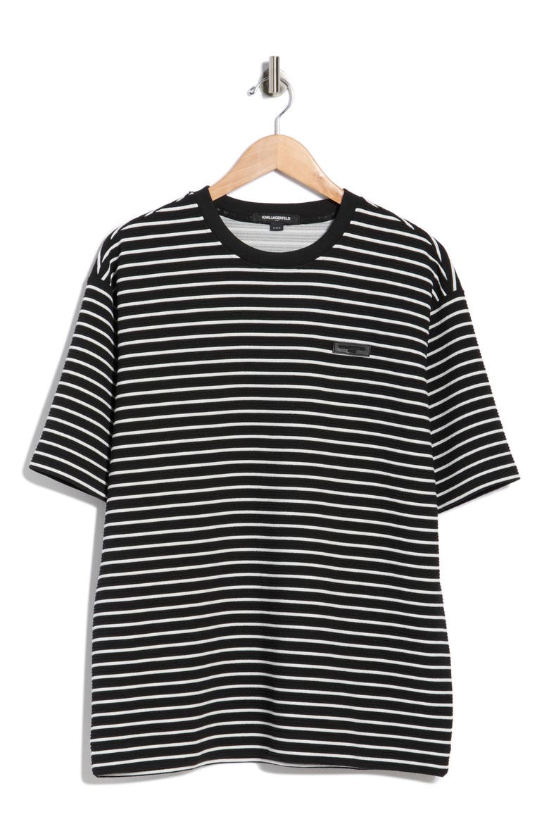Stripe Textured Cotton T-Shirt, Alternate, color, BLACK/ WHITE