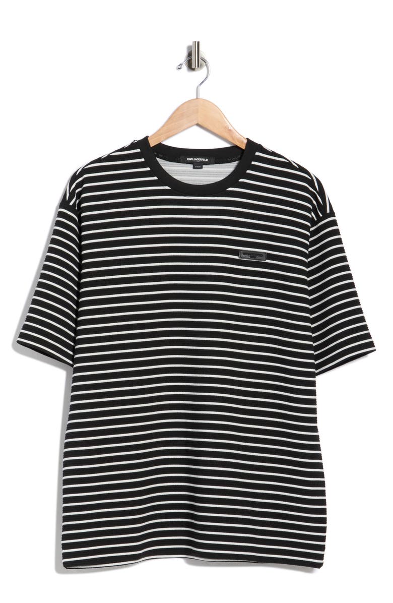 KARL LAGERFELD PARIS Stripe Textured Cotton T-Shirt, Alternate, color, Black/ White