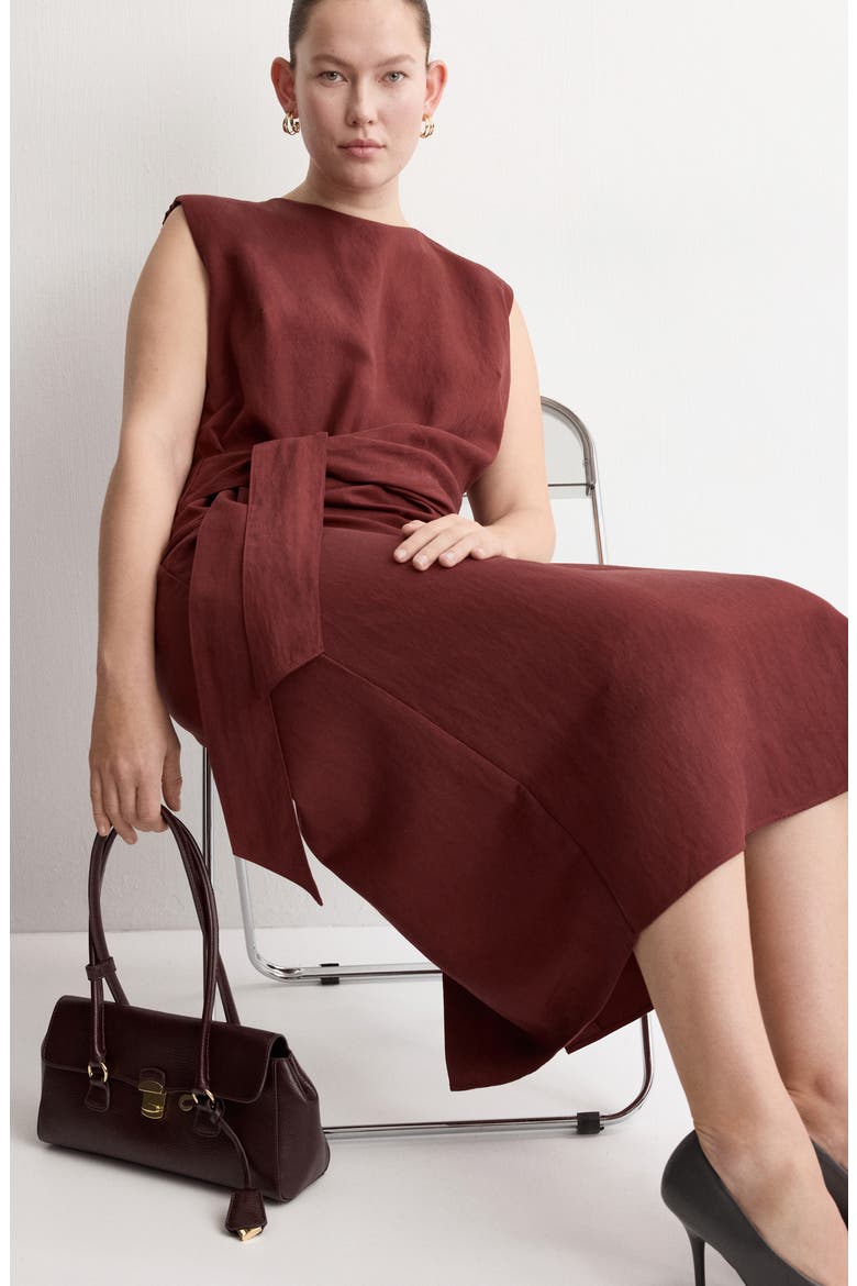 Sleeveless Sash Midi Dress, Alternate, color, WINE