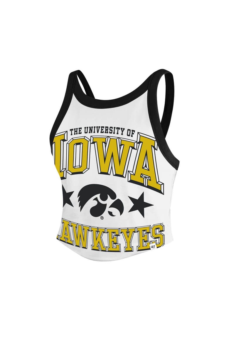 Women's '47 White Iowa Hawkeyes Energize Sporty Cropped Racerback Tank Top, Alternate, color, White