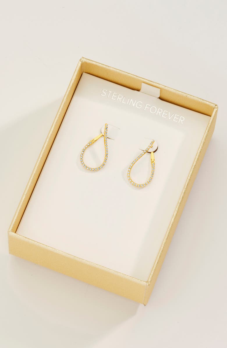 Sterling Forever 14K Gold Plated Brass CZ Studded Drop Earrings, Alternate, color, 