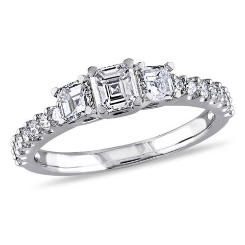 Diamond Asscher 3-Stone Engagement Ring 14k
