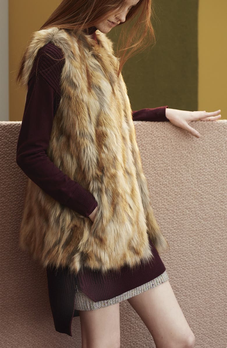 Bernardo Retro Patchwork Faux Fur Vest, Alternate, color, 