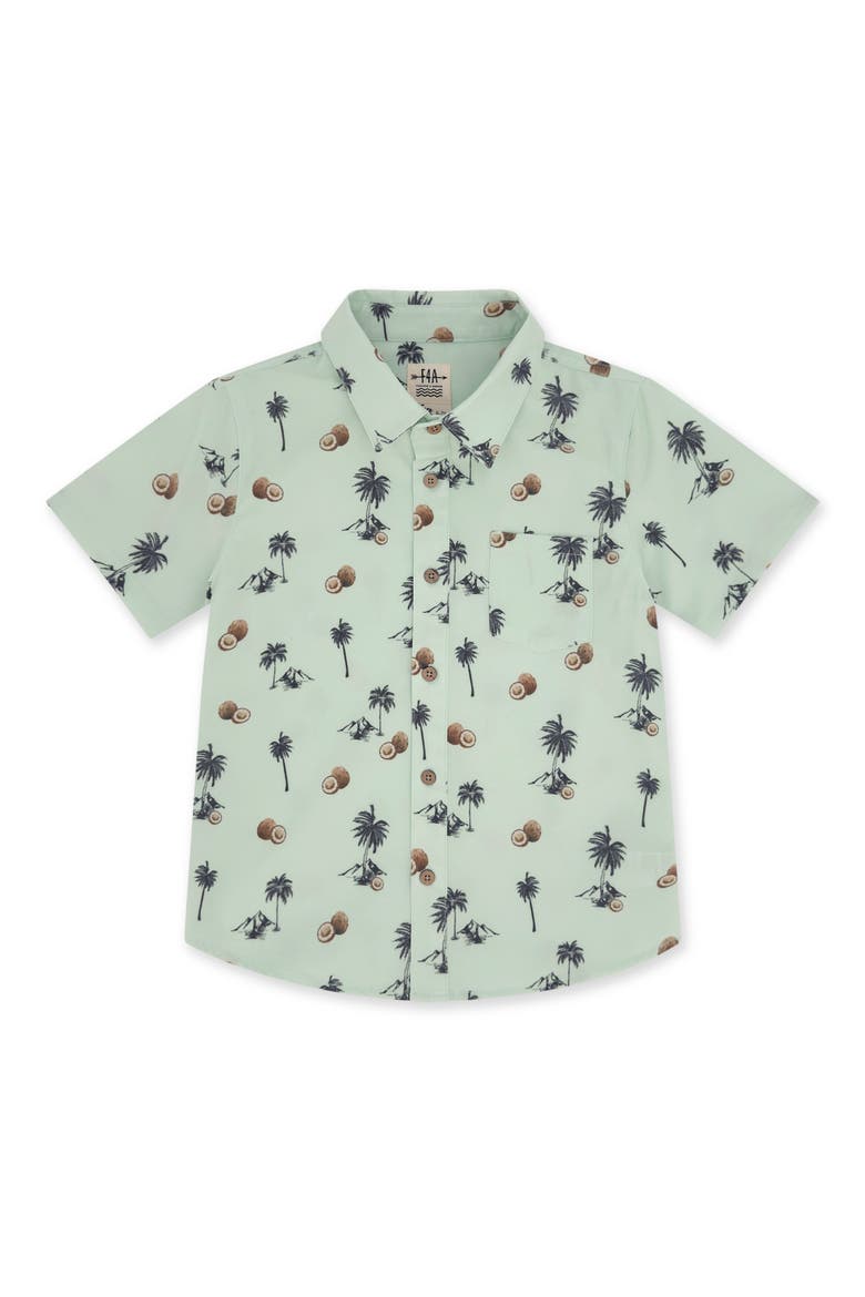 Kids' Coconut Print Short Sleeve Button-Up Shirt, Main, color, SURF SPRAY