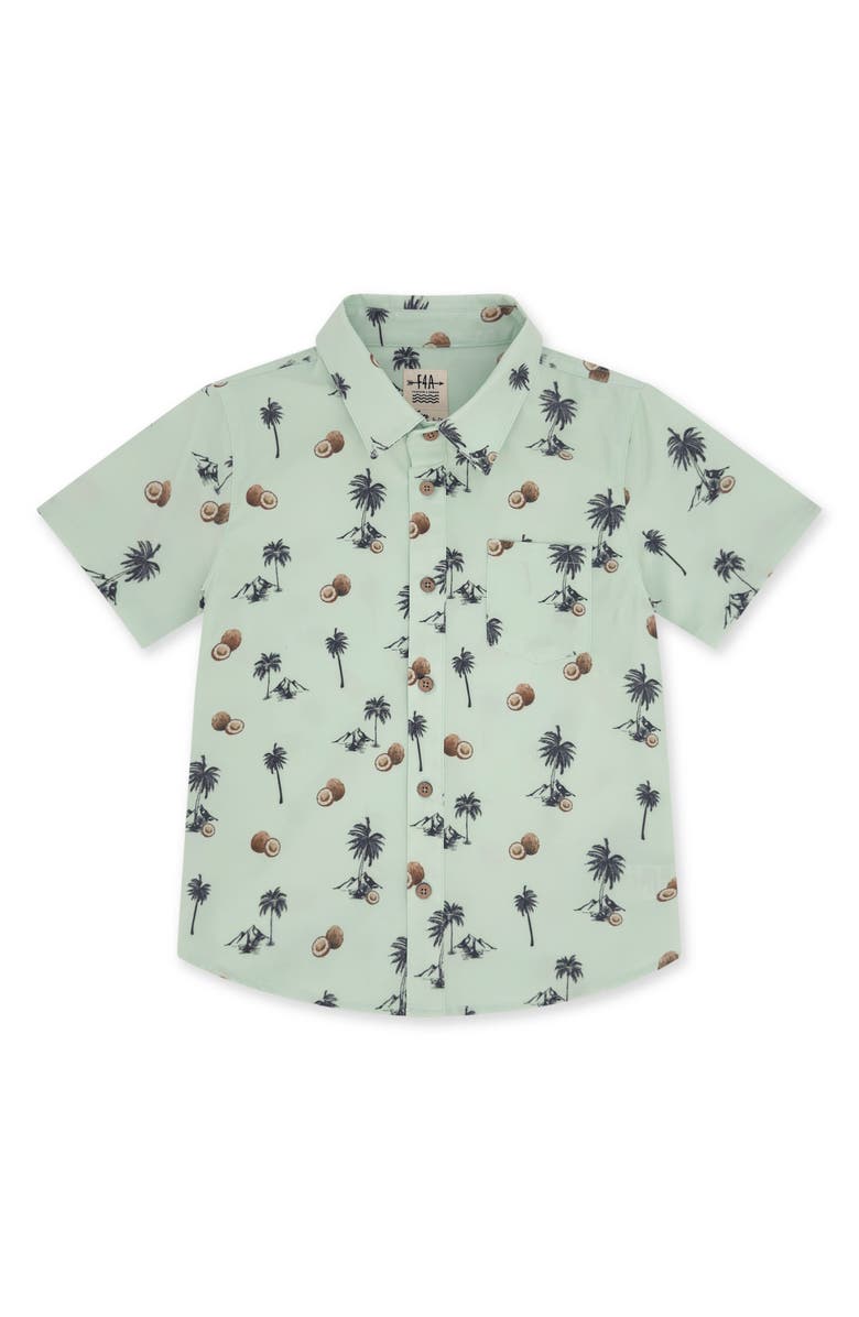 Feather 4 Arrow Kids' Coconut Print Short Sleeve Button-Up Shirt, Main, color, Surf Spray