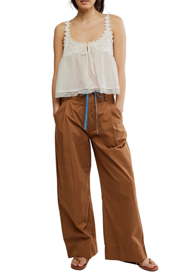 Buckle Belt Cotton WIde Leg Pants, Alternate, color, TOBACCO COMBO