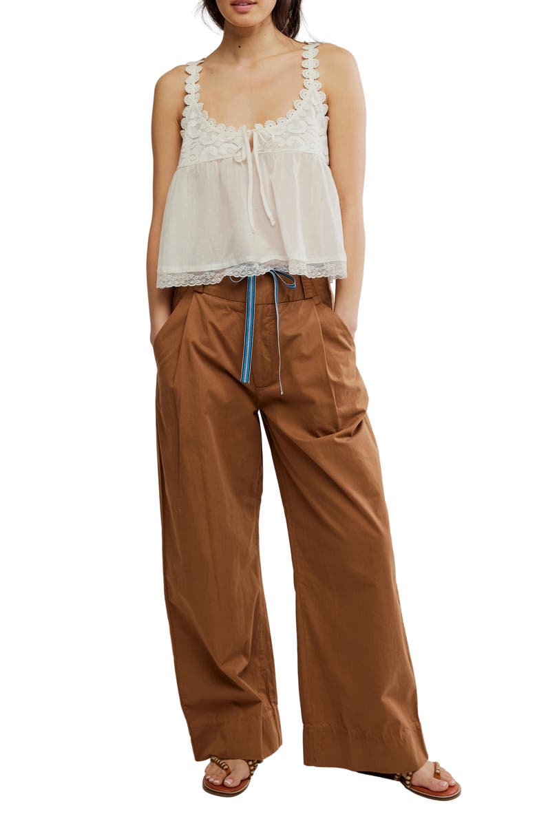 Free People Buckle Belt Cotton WIde Leg Pants, Alternate, color, Tobacco Combo